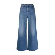 Blauwe Wide-Leg Jeans met Geborduurd Logo Mother , Blue , Dames