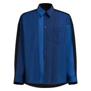 Dadinstripe wollen overhemd met contrasterende achterkant Marni , Blue...