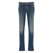 Blauwe Katoenen Jeans met Logo Patch Jacob Cohën , Blue , Heren