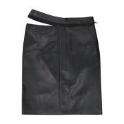 Leren Rok Rechte Snit Ritssluiting Fendi , Black , Dames