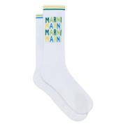 Geribbelde katoenen sokken met veelkleurige logo's Marni , White , Her...