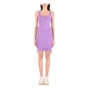 Geribbeld katoenen mini-jurk met ruches Hinnominate , Purple , Dames