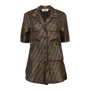 Zijden pyjamaset met klassieke kraag Fendi , Brown , Dames