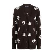 Monogram Wol Cardigan Bruin Sweater Dolce & Gabbana , Brown , Dames