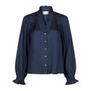 Satin Smock Blouse Neo Noir , Blue , Dames