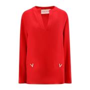 Rode Zijden V-Hals Shirt Aw24 Valentino , Red , Dames