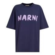 katoenen t-shirt met logo Marni , Blue , Dames