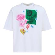 Katoenen T-shirt met bloemenprints Marni , White , Heren
