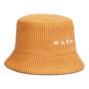Raffia bucket hat with logo embroidery Marni , Orange , Dames