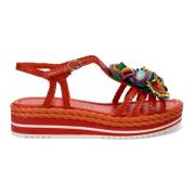 Handgeweven Leren Plateau Sandalen met Bloemendecoratie Pons Quintana ...