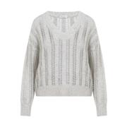 Glanzend Net V-hals Top Brunello Cucinelli , Gray , Dames