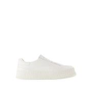 Witte Leren Sneakers - Ronde Neus Jil Sander , Beige , Dames