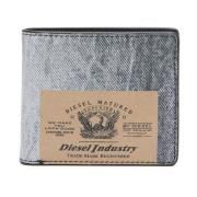 Leather bi-fold wallet with denim print Diesel , Blue , Heren