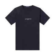 Geborduurd Logo T-shirt Navy-S Fred Perry , Blue , Heren