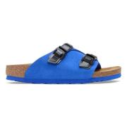 Blauwe Suède Leren Casual Sandaal Birkenstock , Blue , Heren