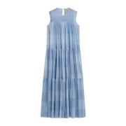 Mouwloze katoenen maxi-jurk met ruches Semicouture , Blue , Dames