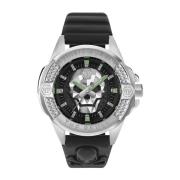 Zwarte Leren Quartz Horloge Philipp Plein , Multicolor , Heren