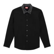 Cotton shirt with denim collar Diesel , Black , Heren