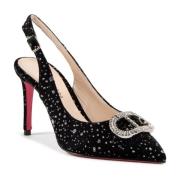 Velvet Pointed-Toe Slingback Pump Dee Ocleppo , Black , Dames