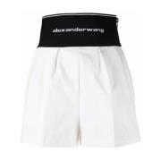 Witte Logo Tailleband Slim Fit Shorts Alexander Wang , White , Dames