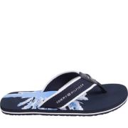 Blauwe Palm Print Flip Flops Tommy Hilfiger , Blue , Heren