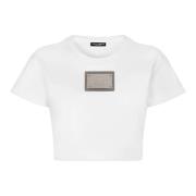 Kim Cropped T-Shirt met Tag Dolce & Gabbana , White , Dames