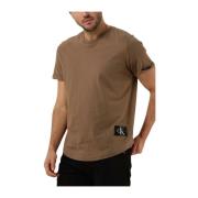 Heren Polo T-shirt Badge Mouw Calvin Klein , Brown , Heren