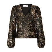 Gouden Leo Longsleeve Top met V-Hals Selected Femme , Multicolor , Dam...