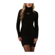 Turtleneck Logo Jurk Zwart Tommy Jeans , Black , Dames