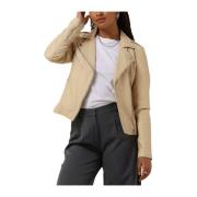 Julia Biker Leren Jas Goosecraft , Beige , Dames