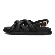 Zwarte Leren Kruisband Sandalen Via Vai , Black , Dames