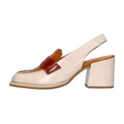 Beige Leren Loafers met Blokhak Pertini , Beige , Dames