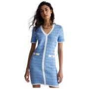 Chique Gebreide Korte Jurk met Jacquard Patroon en Lurex Liu Jo , Blue...