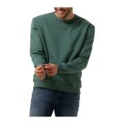 Groene Crewneck Sweater met Borstborduursel Pure Path , Green , Heren