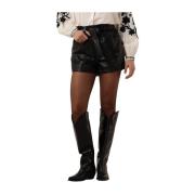 Zwarte Leren Shorts Ibana , Black , Dames