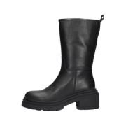 Chunky Zool Zwarte Leren Enkellaarzen Shabbies , Black , Dames