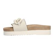 Witte Leren Slipper met Kettingdetail Maruti , Beige , Dames