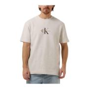 Heren Polos T-shirts Archival Monologo Waffle Tee Calvin Klein , Beige...