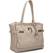 Beige Textiel Shopper met Geborduurde Print V73 , Beige , Dames