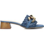 Blauwe Leren Muiltjes met Kettingdetail Stefano Lauran , Blue , Dames