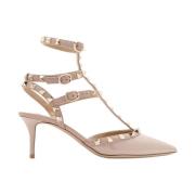 Studded Roze Leren Slingback Hakken Valentino Garavani , Pink , Dames