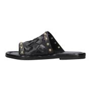 Zwarte Modieuze Slippers met Gouden Studs A.s.98 , Black , Dames