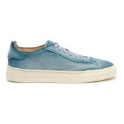 Heritage Leren Sneaker Santoni , Blue , Heren