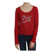 Rode Kristalversierde Ronde Hals Blouse Exte , Red , Dames