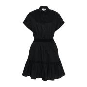 Zwarte Katoenen Jurk met Ruches Zoom Ermanno Scervino , Black , Dames