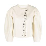 Witte Leren Korte Jas Chloé , White , Dames