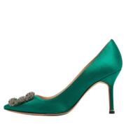 Pre-owned Satin heels Manolo Blahnik Pre-owned , Green , Dames