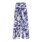 Gedrukte Muslin Sarong Broek met Franjes Maliparmi , Blue , Dames