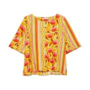 Gedrukte Satijnen Twill Shirt Maliparmi , Multicolor , Dames