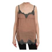 Bruine Kant Tanktop met Logo Pink Memories , Brown , Dames